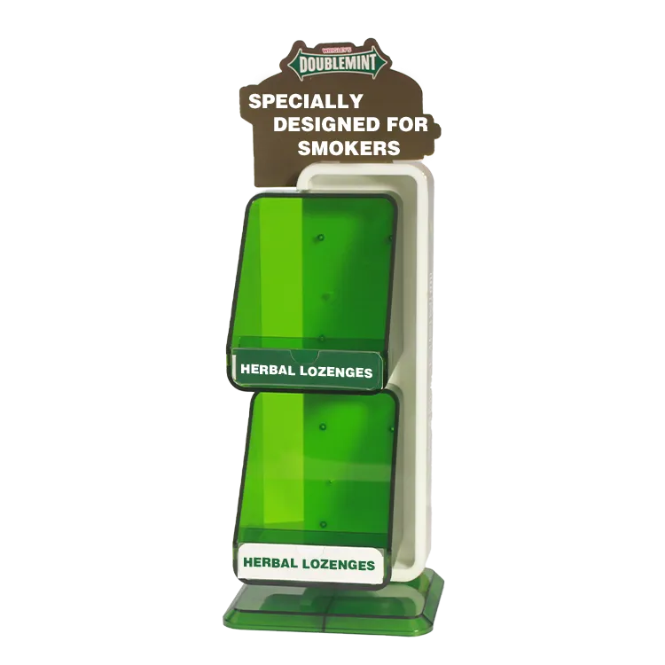 Custom Semi-Transparent Injection Molded Desktop POP Display for Mint & Candy | Retail POP Display Manufacturer