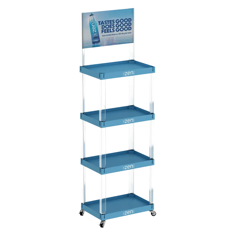 Support d'affichage combiné en plastique carré pour eau potable | Affichage promotionnel en point de vente (POP) multi-niveaux pour la vente au détail