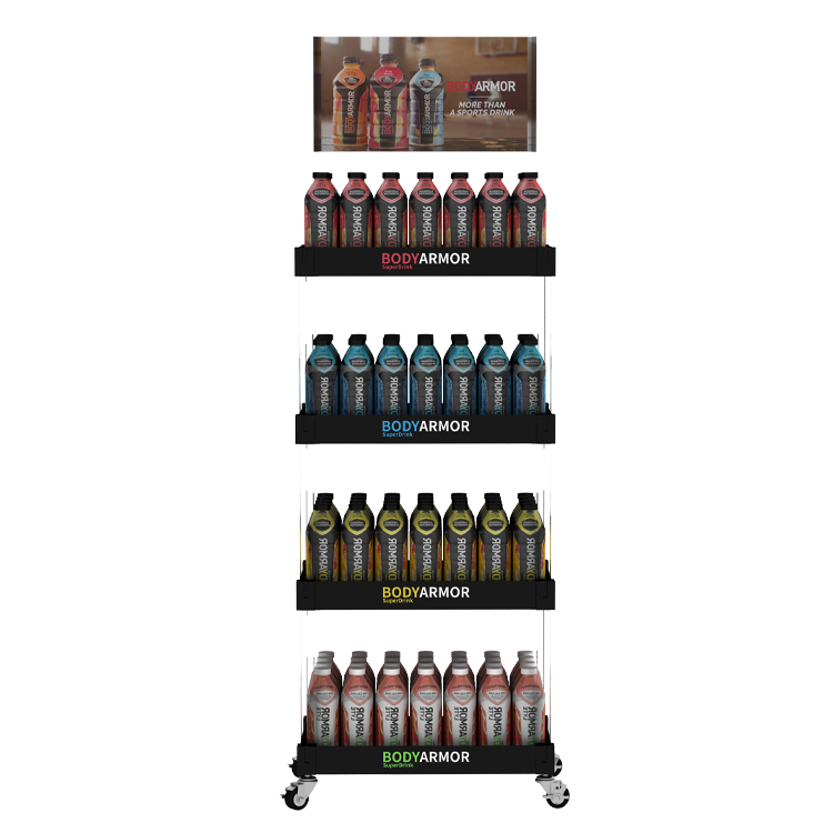 Side view of acrylic FMCG display shelf holding assorted mint candy packs.png