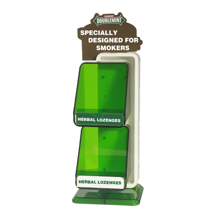 Custom Semi-Transparent Injection Molded Desktop POP Display for Mint & Candy | Retail POP Display Manufacturer