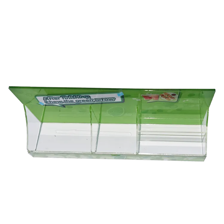 Soporte de exhibición acrílico de escritorio para área de comedor CVS para alimentos frescos | Fabricante personalizado de exhibidores promocionales (POP) para comercio minorista