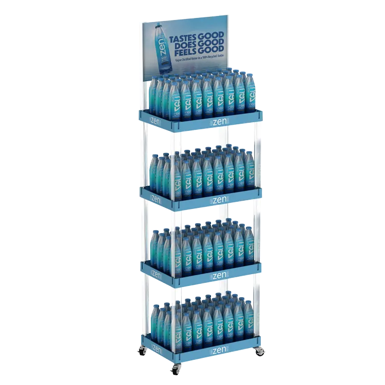 Support d'affichage combiné en plastique carré pour eau potable | Affichage promotionnel en point de vente (POP) multi-niveaux pour la vente au détail