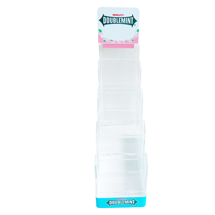 Single acrylic POP display rack for mint candy on countertop.png