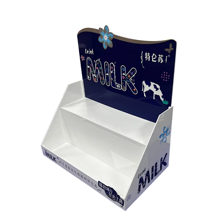 Kleiner einteiliger Milch-Werbepräsentationsständer (POP) aus Spritzguss | Maßgeschneiderter Einzelhandelspräsentationsständer für FMCG