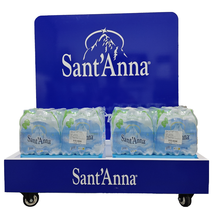 Большая мобильная напольная POP-витрина для напитков и коробочных товаров | Прочная роликовая розничная витрина