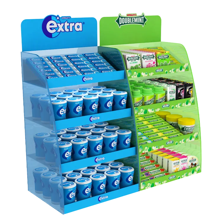 Fluorescent Semi-Transparent Plastic POP Display Rack for Candy & Gum Retail