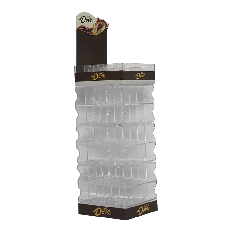 Modular transparent plastic injection molded POP display rack for chocolate and FMCG products.webp