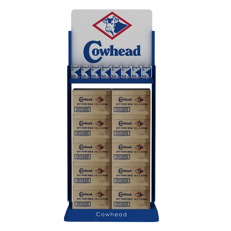 Индивидуальный металлический стенд в виде молочного ящика | Двухуровневый розничный рекламный стенд (POP) для товаров повседневного спроса (FMCG)
