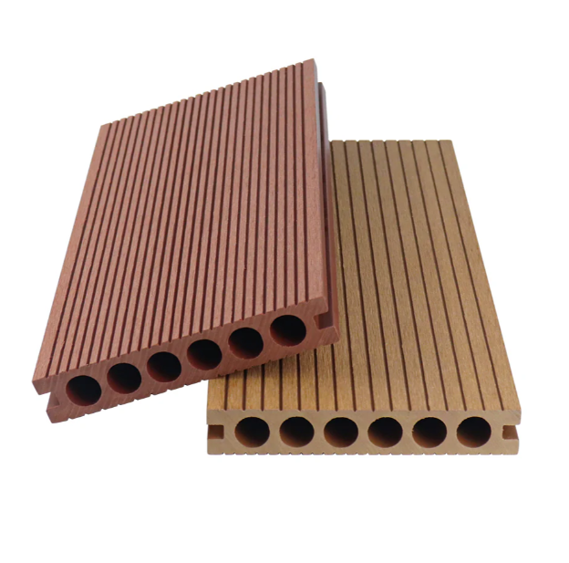 Lantai WPC Generasi Pertama Berlekuk dan Tahan Gelincir 140 mm * 25 mm (Enam Lubang Bulat)