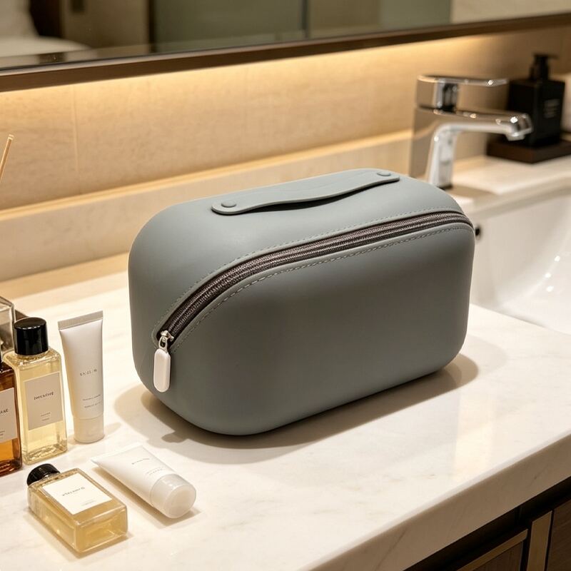 Sacchetto per trucchi in silicone alla moda, di grandi dimensioni, impermeabile, con chiusura a cerniera e logo personalizzabile