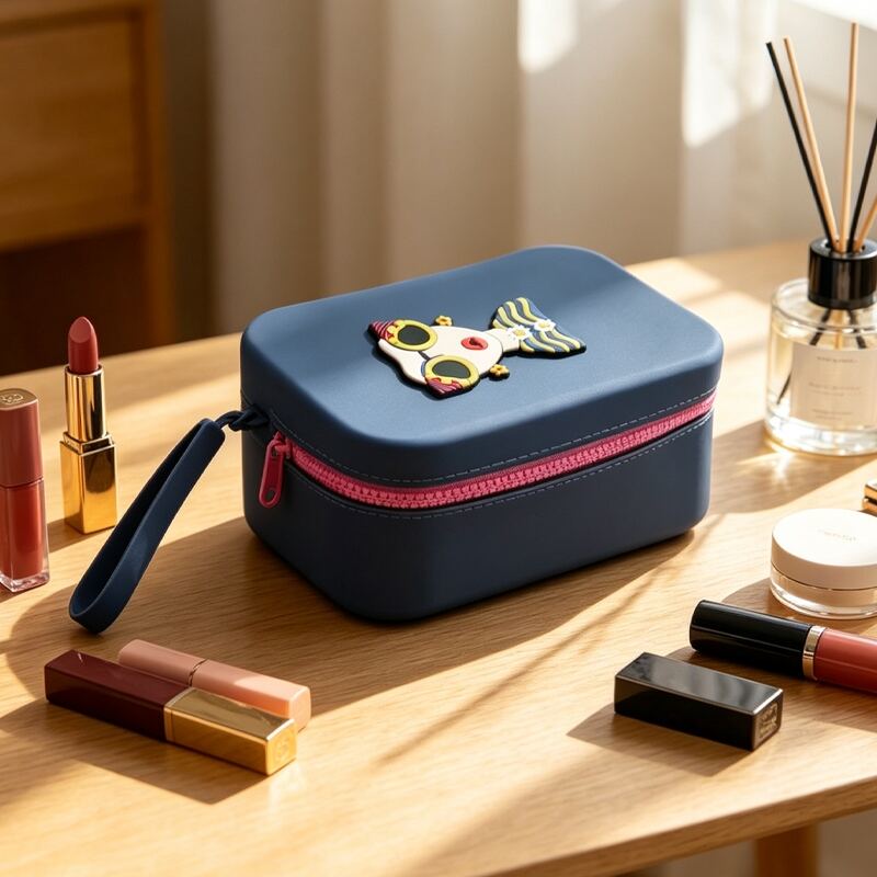 Bolsa de maquillaje de silicona con cierre de cremallera y diseño de dibujos animados a la moda