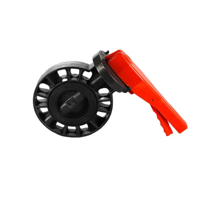 HongKe PVC Butterfly Valve Black Color Red Handle Flexible Operation