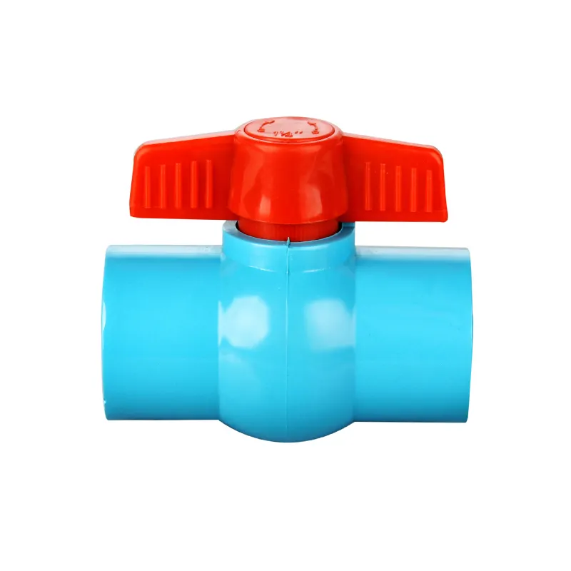 Factory price red handle plastic pvc compact ball valve with light blue body