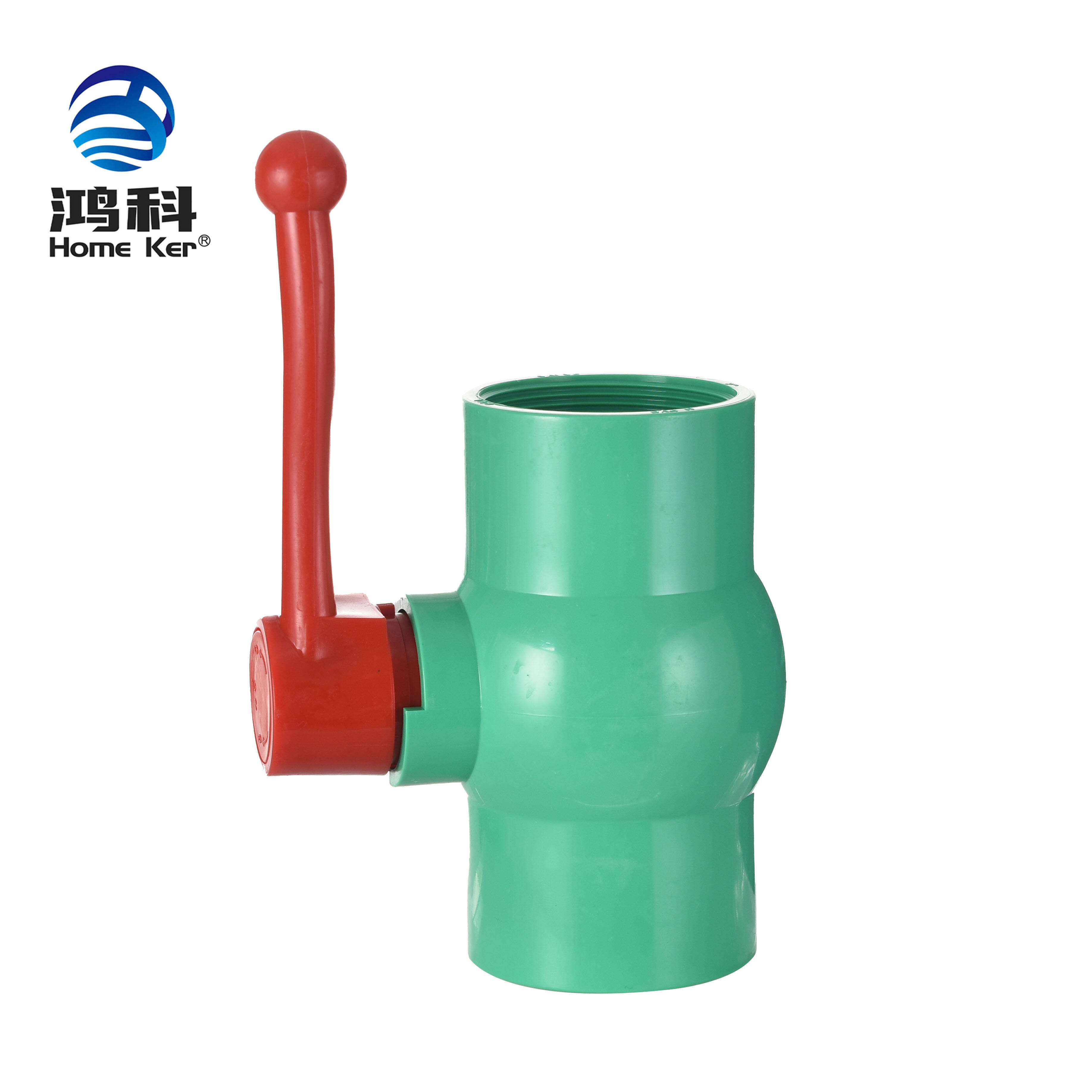 Leak-Proof and Corrosion Resistant New Green PVC Ball Valve with Red Long Handle Manual New Green PVC Ball Valve