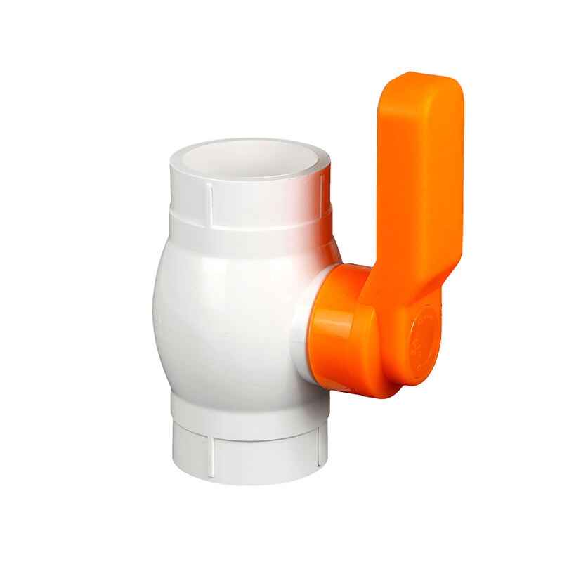  High Quality PVC Short Orange Handle Ball Valve White Body Wholesale