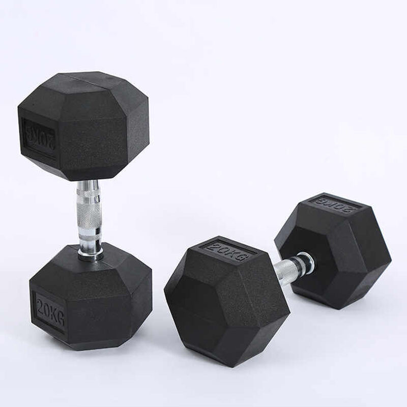 Commercial free weight lifting fitness workout rubber 5kg 40kg 50kg dumbbell hexagon hex dumbbell set