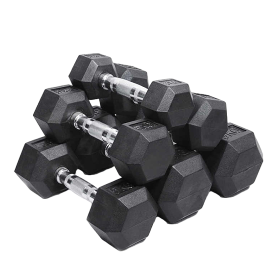 Commercial free weight lifting fitness workout rubber 5kg 40kg 50kg dumbbell hexagon hex dumbbell set