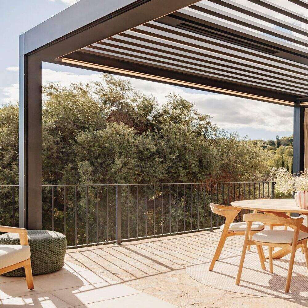Modern Alloy Aluminum Pergola Rainproof Balcony Gazebo Remote Control Customizable Size