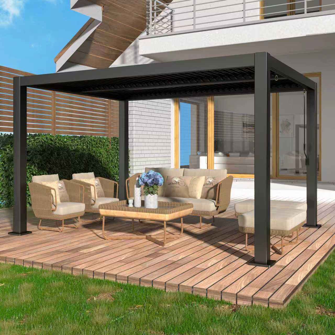 Outdoor Manual 3*3 Light Flip Roof Fast Shipping Easy Install Garden Bioclimatic Aluminum Waterproof Louvered Pergola