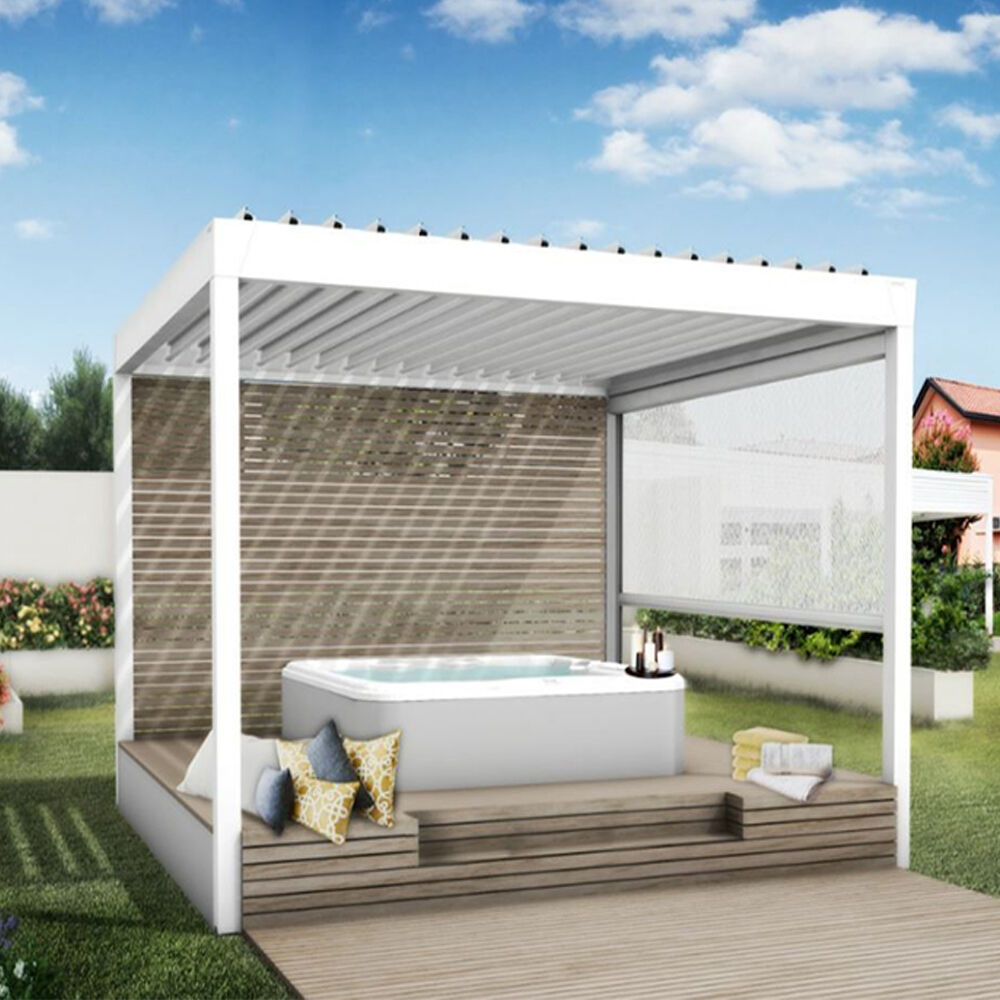 Outdoor Manual 3*3 Light Flip Roof Fast Shipping Easy Install Garden Bioclimatic Aluminum Waterproof Louvered Pergola