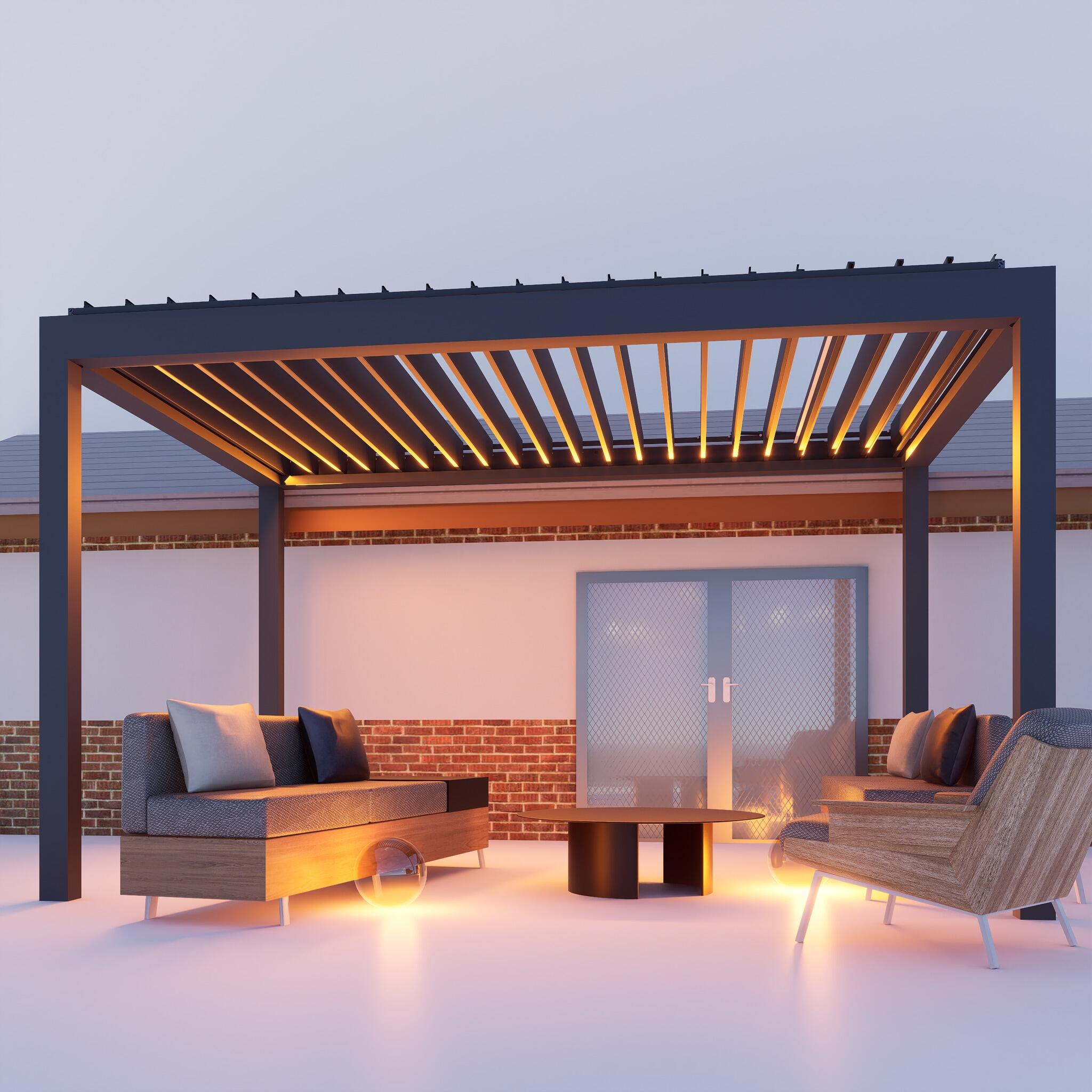Pérgola estándar deseño villa con lamas abatibles motorizadas, toldo, pavillón, gazebo para exterior europeo e patio