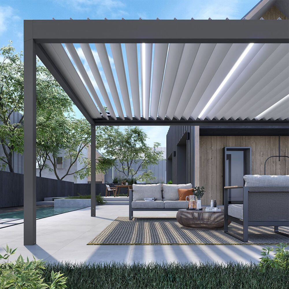Heavy-duty Waterproof Windproof Aluminum Louver Roof Shutter Pergola Weather Sensor Powered Pergola Gazebo Pavilion