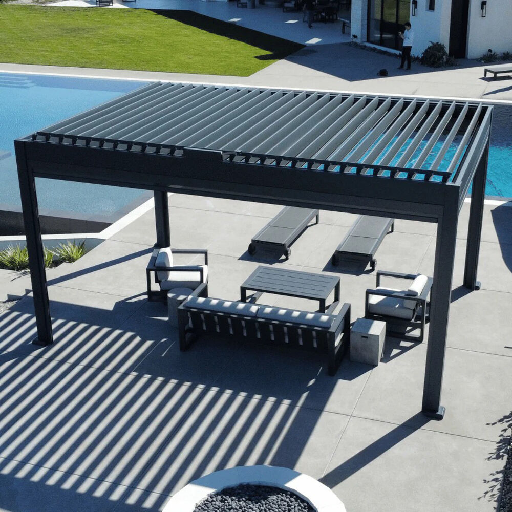 Standard Pergola Villa Design Motorized Flip Blades Roof Canopy Pavilion Gazebo for Europe Outdoor Backyard