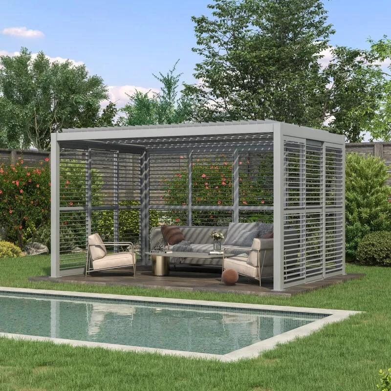Aluminum Louver Doors with Sliding Rails for Outdoor Pergola
