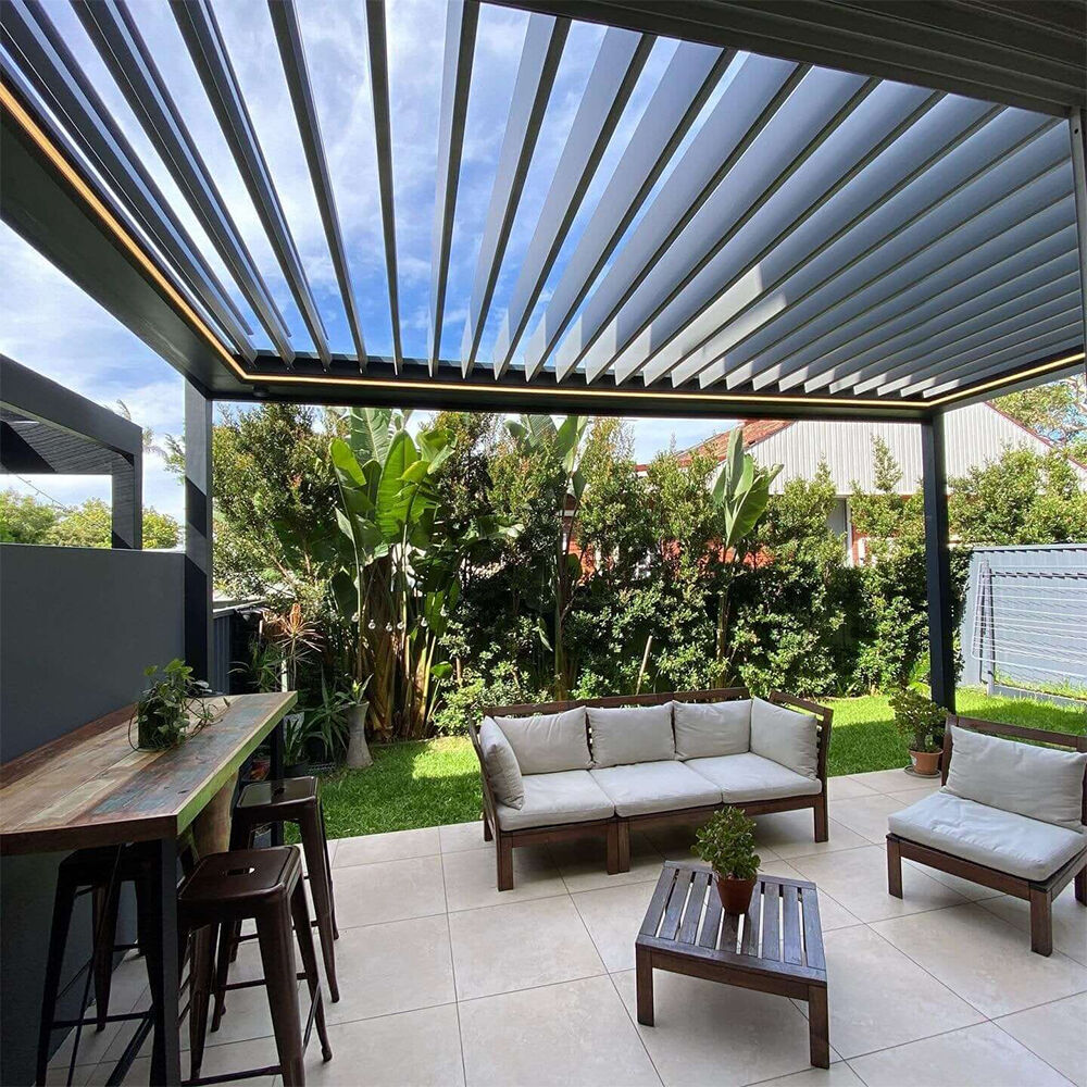 Standard Pergola Villa Design Motorized Flip Blades Roof Canopy Pavilion Gazebo for Europe Outdoor Backyard