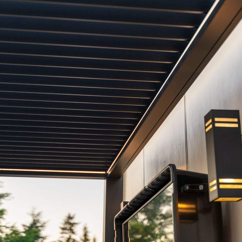 Modern Alloy Aluminum Pergola Rainproof Balcony Gazebo Remote Control Customizable Size