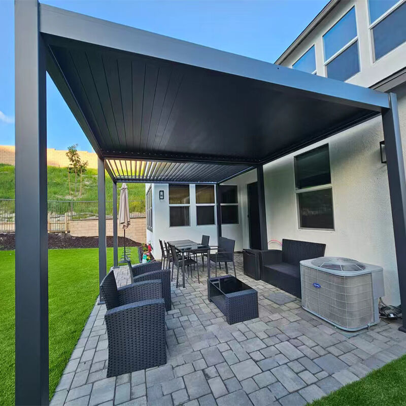 Pérgola moderna en aleación de aluminio, balcón impermeable, gazebo con control remoto e tamaño personalizable