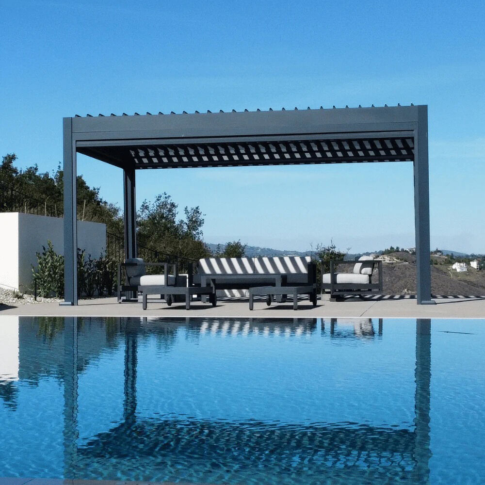 Modern Alloy Aluminum Pergola Rainproof Balcony Gazebo Remote Control Customizable Size