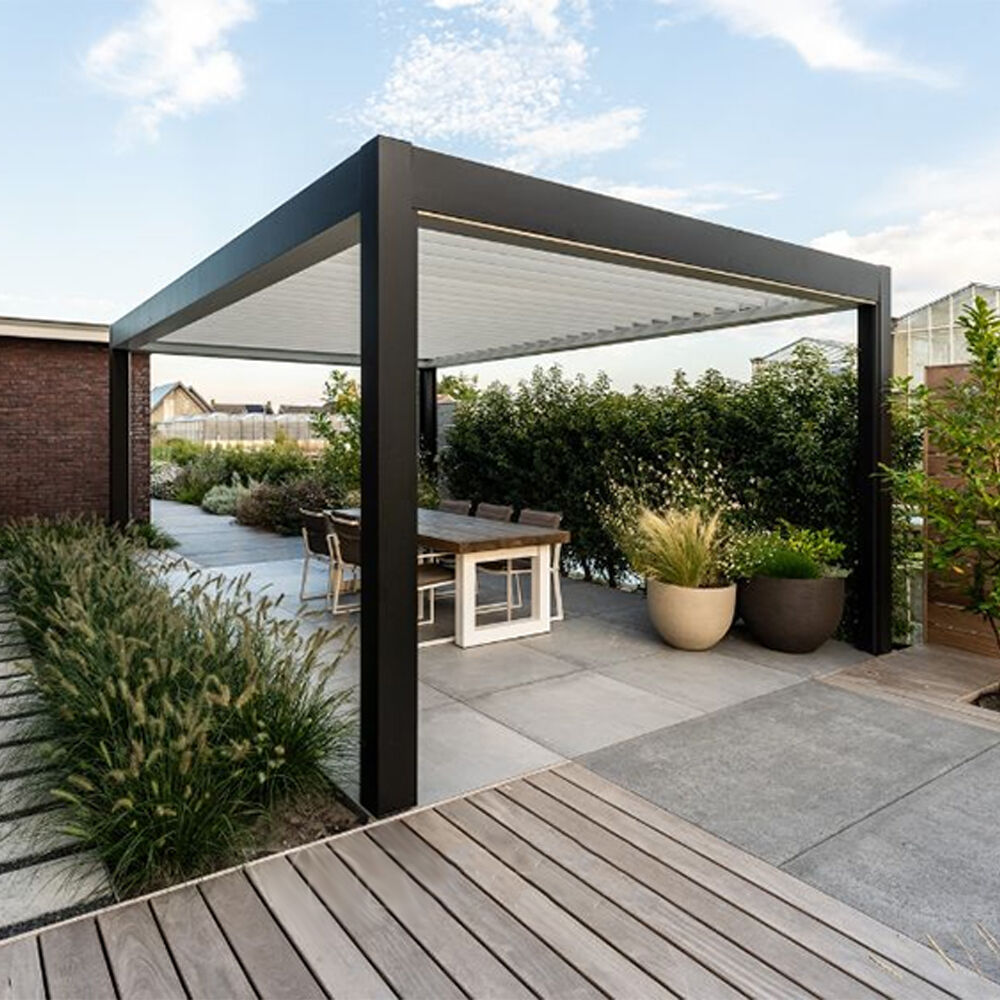 Heavy-duty Waterproof Windproof Aluminum Louver Roof Shutter Pergola Weather Sensor Powered Pergola Gazebo Pavilion