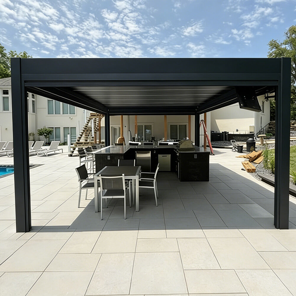 Bioclimatic Pergola Adjustable Louvers Automatic Remote Control Easy-to-Assemble Garden Gazebo Balcony Pavilion with LED Light