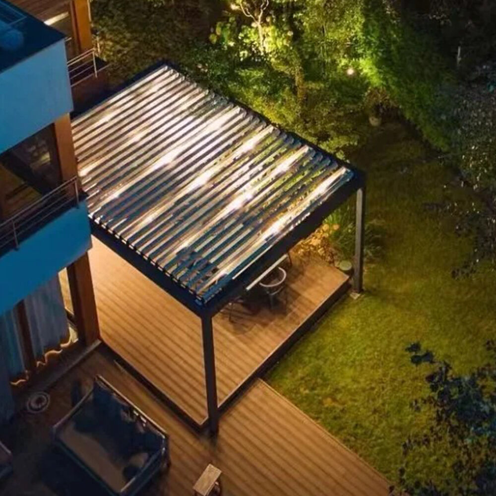 Bioclimatic Pergola Adjustable Louvers Automatic Remote Control Easy-to-Assemble Garden Gazebo Balcony Pavilion with LED Light