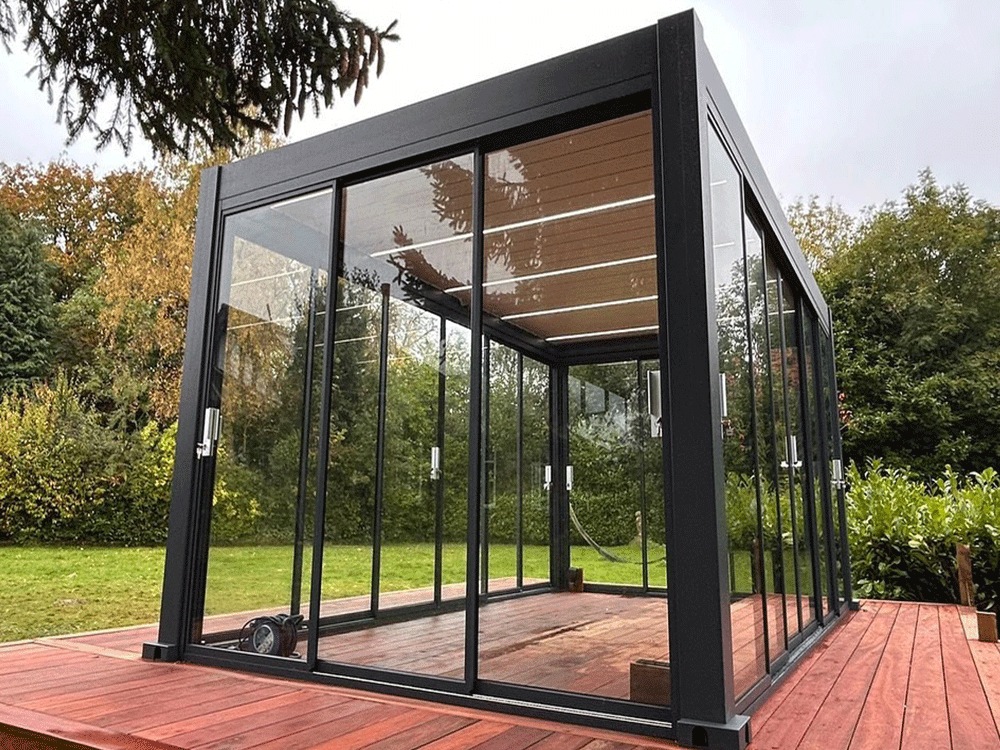 Aluminum Pergola Frame Glass Doors with Sliding Rails