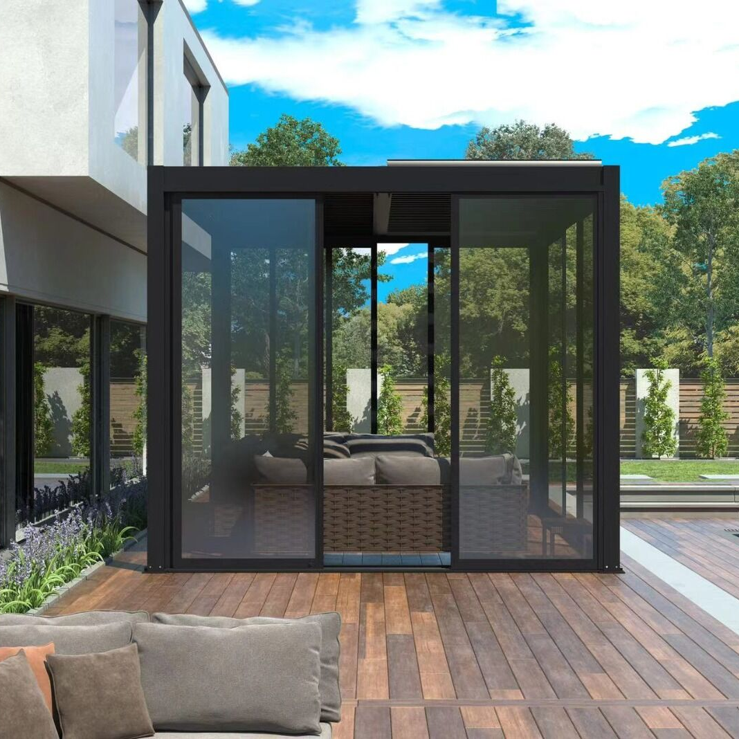 Aluminum Pergola Frame Glass Doors with Sliding Rails