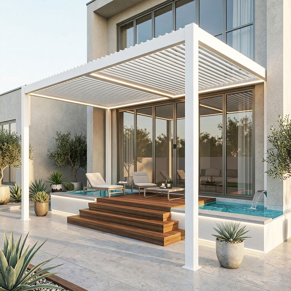 Transforme o seu espazo exterior coa nosa pérgola con toldo regulable de lamas