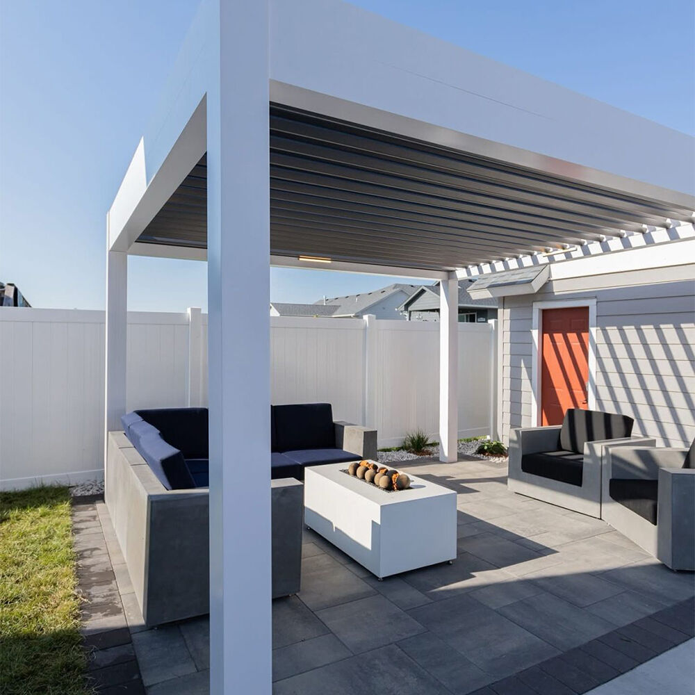 Bioclimatic Pergola Adjustable Louvers Automatic Remote Control Easy-to-Assemble Garden Gazebo Balcony Pavilion with LED Light