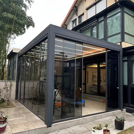 Bioclimatic Pergola Frameless Glass Doors With Aluminum Sliding Rails