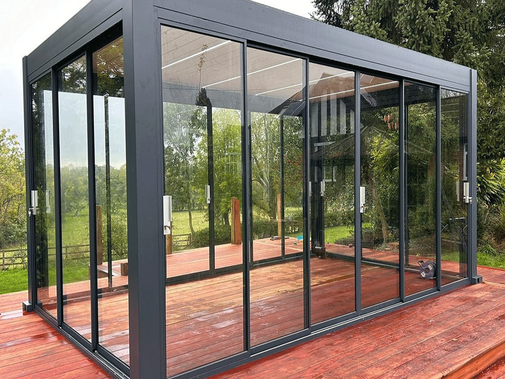 Aluminum Pergola Frame Glass Doors with Sliding Rails
