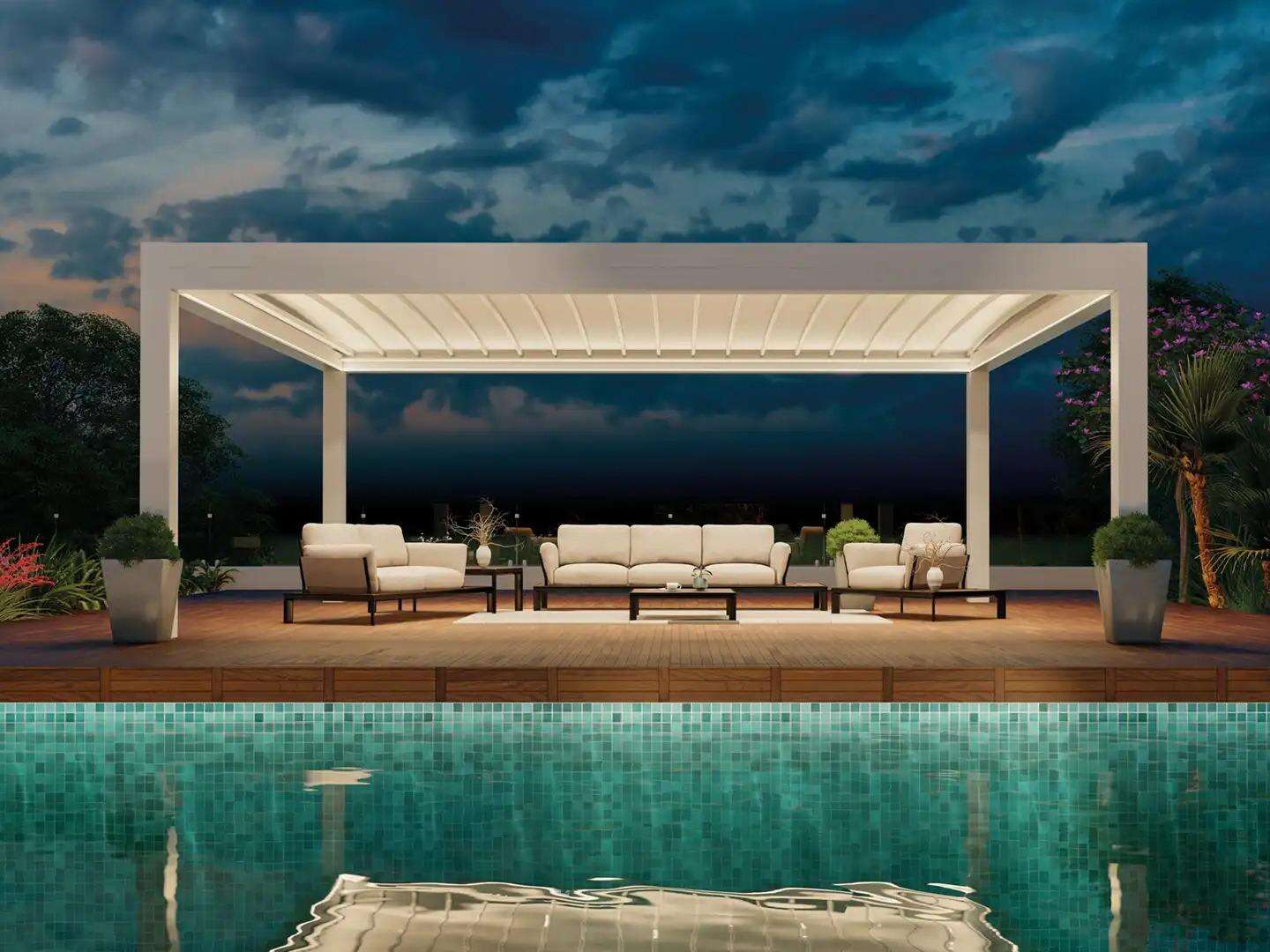 Retractable Outdoor Aluminum Pergola with Adjustable Louvers Heavy-duty Type for Snowfall