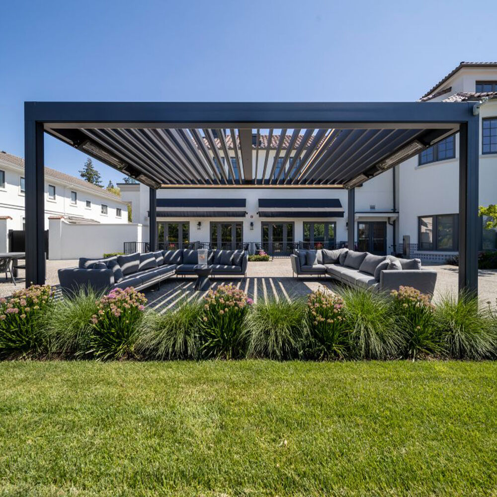 Aluminum Motorized Louver Gazebo Heavy Duty Pergola Alloy Flipped Blades Roof for Backyard Gardening with Electric Screen