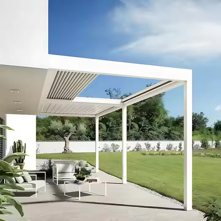 Pergolă din aluminiu retractabilă pentru exterior cu lame reglabile, tip rezistent, pentru ninsoare