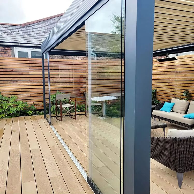Aluminum Luxury Pergola with Motorized Roof and Sun Shade for Patio Garden Deck with Shutters and Roller Blinds