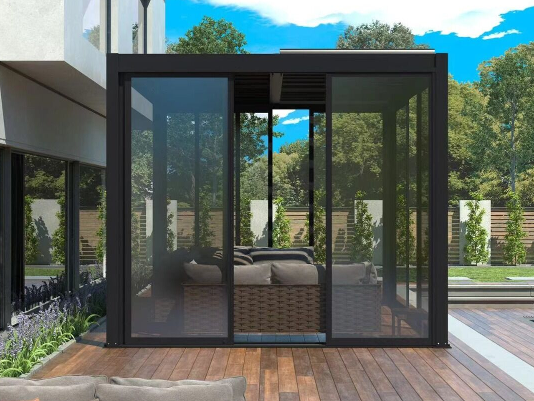 Aluminum Pergola Frame Glass Doors with Sliding Rails