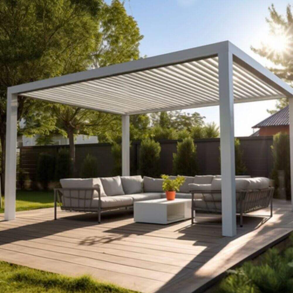 Modern Alloy Aluminum Pergola Rainproof Balcony Gazebo Remote Control Customizable Size