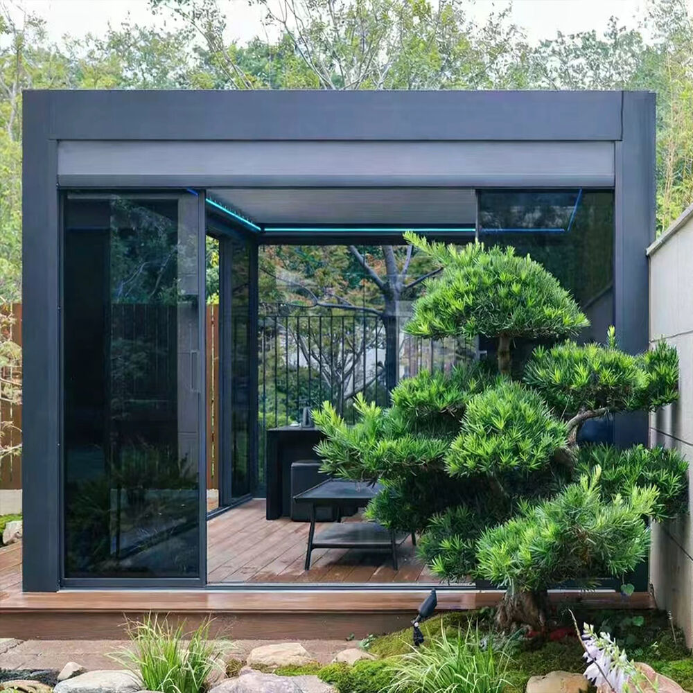 Aluminum Motorized Louver Gazebo Heavy Duty Pergola Alloy Flipped Blades Roof for Backyard Gardening with Electric Screen