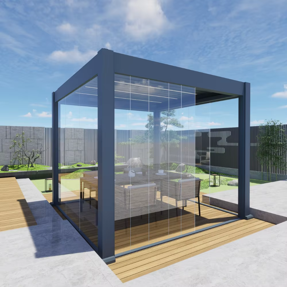 Bioclimatic Pergola Frameless Glass Doors with Aluminum sliding rails