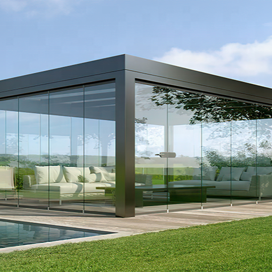Retractable Outdoor Aluminum Pergola with Adjustable Louvers Heavy-duty Type for Snowfall